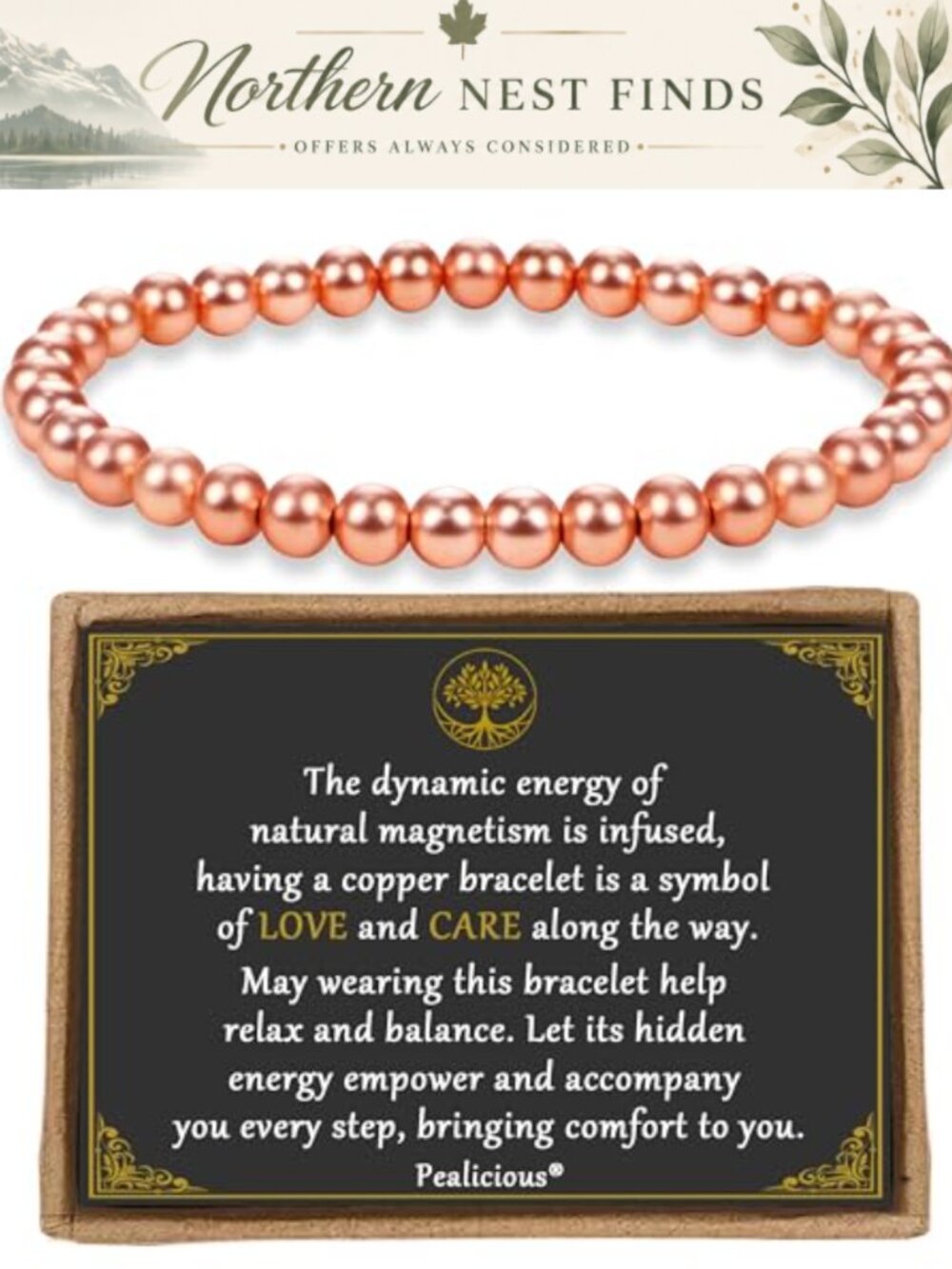 Pure Copper Bracelet 6MM Beads Hypoallergenic Adjustable Stretch